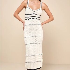 Unique Persona Ivory Multi-Textured Knit Sleeveless Midi Dress